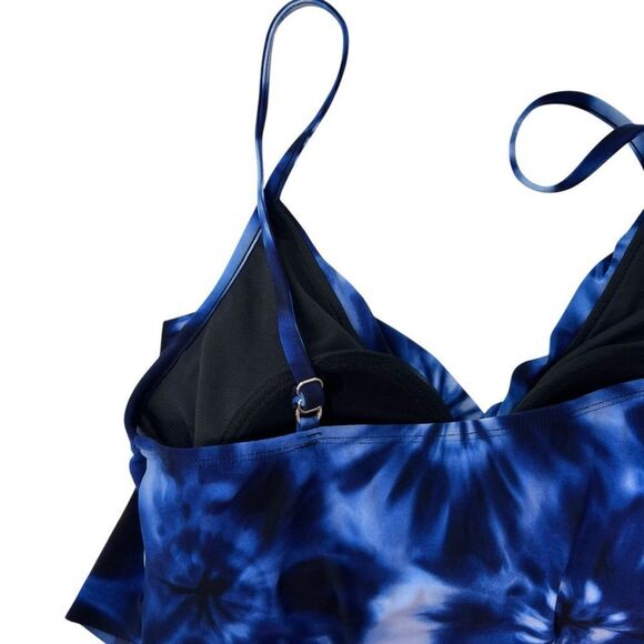 Aqua Green Navy Tie Dye Tiered Tankini Top NWT - Picture 6 of 12